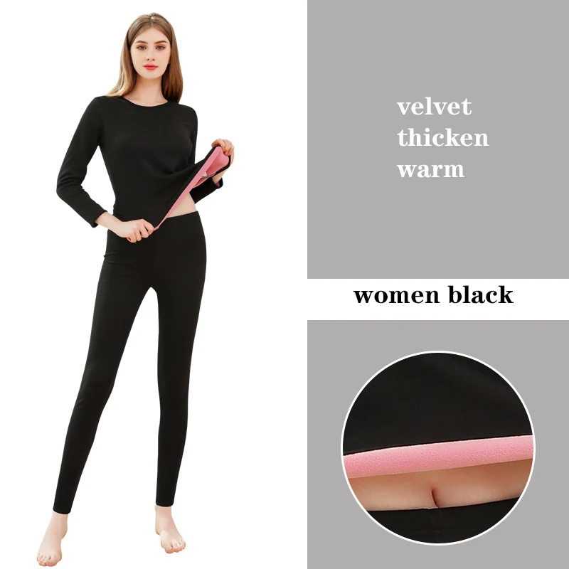 Lovers Velvet Thick Warm Men's Thermal Underwear Plus Size Long Johns For Women Second Skin Winter Male Thermal Clothing Pajamas - Цвет: women black