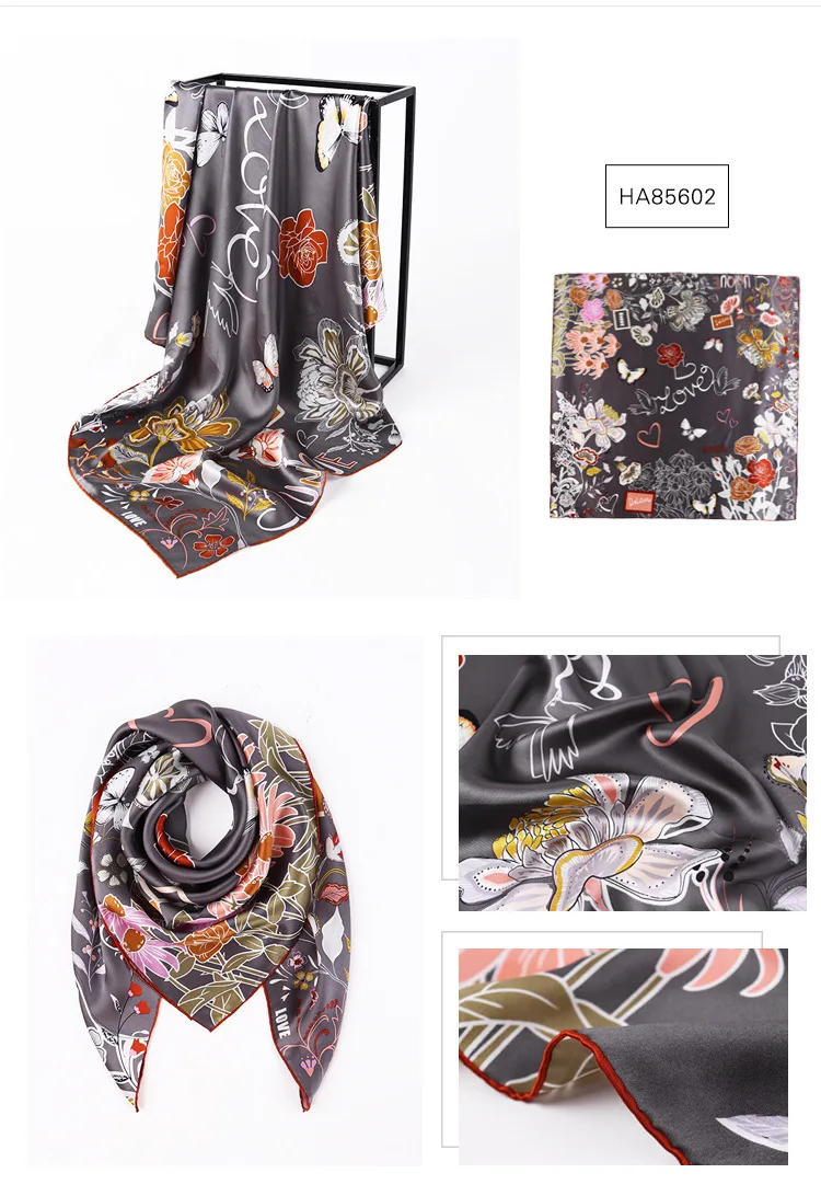 Europe And America LOVE Series Butterflies 90 Cm Silk Kerchief Gift Top Grade Delicacy Hand Roll Mulberry Silk Scarf