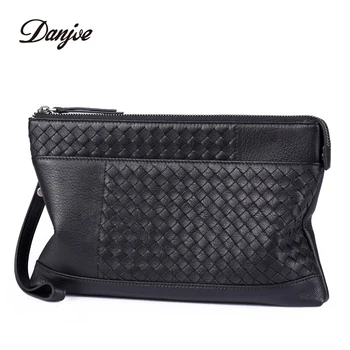

Sheep Skin Male Wallet Long Clutch Luxury Wallet Knitting Genuine Leather Ipad Phone Brand Handy Handbag Man's Clutch Bag