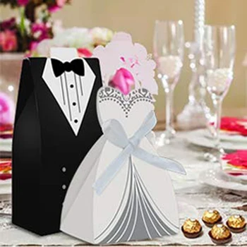 

100pcs set of paper boxes for wedding and groom dresses, with ribbons for wedding dresses, candies, gifts, sugar bags
