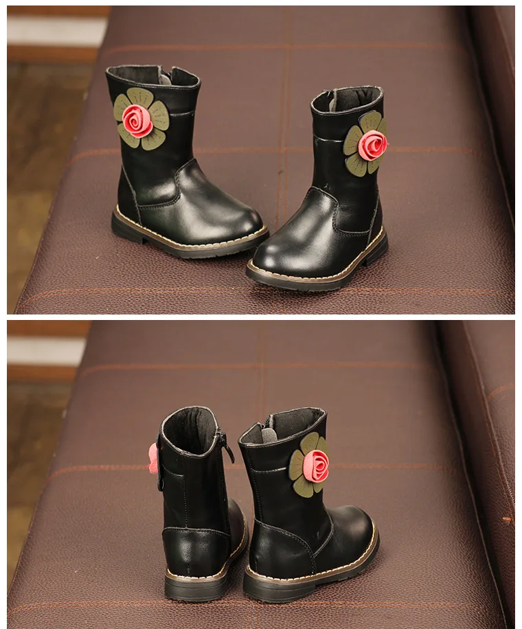 Dolakids/Зимние Детские Ботинки martin; детские Нескользящие ботинки с мягкой подошвой для девочек; модные ботинки с цветочным принтом на молнии сбоку