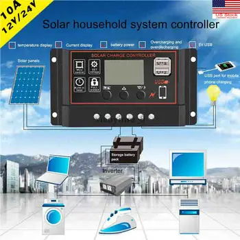 

10A LCD PWM Solar Panel Regulator Charge Controller 12V/24V Auto Focus Tracking