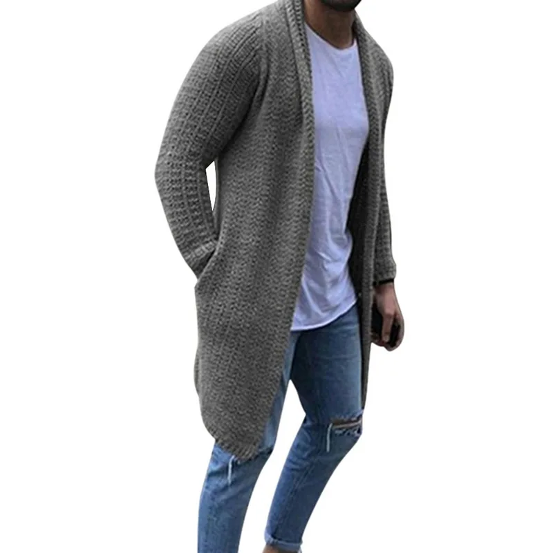 MoneRffi, мужской свитер, кардиган, Повседневная Уличная одежда, однотонный цвет, длинный рукав, вязанные свитера, пальто, осень, для мужчин, облегающее пальто - Цвет: gray 1