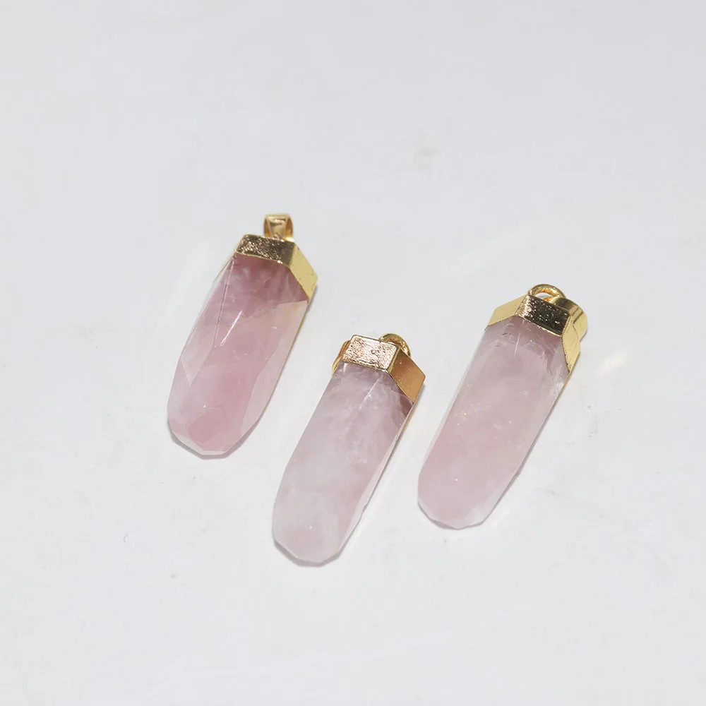 

Natural Rose Crystal Quartz bullet pendant femme 2019 Pink Gold Cap Love Face long stone necklace pendants for women accessories