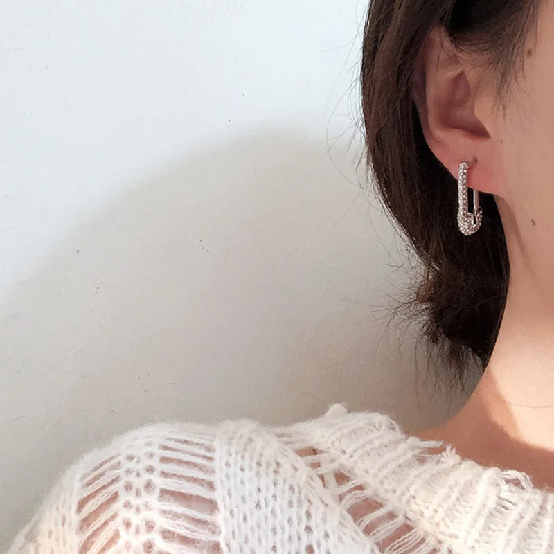 Stud Earrings Dangle Earrings Unique Paperclip Safety Pin Star Full Micro Pave Cz Sparking Bling European Unique Earring