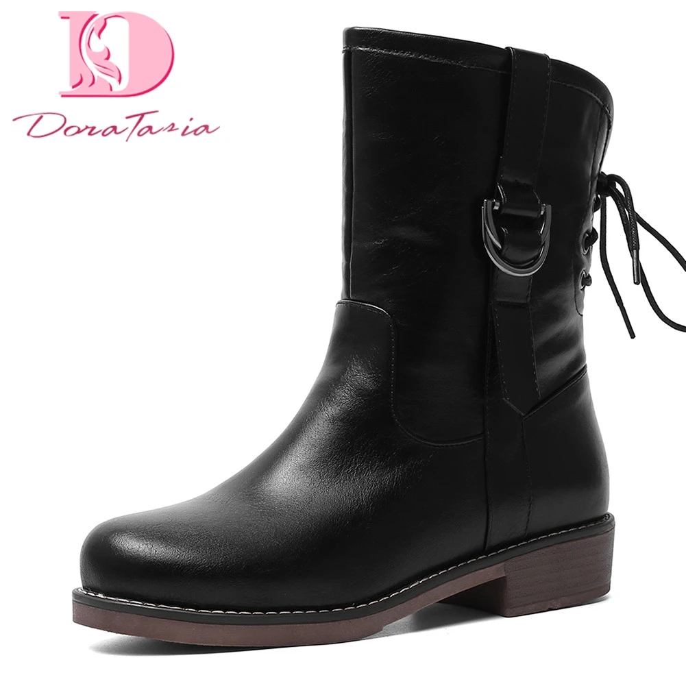 

Doratasia 2019 Fashion Dropship Large Size 43 Casual Ankle Boots Women Shoes Shoelaces Add Fur Autumn Winter Shoes Woman Boots
