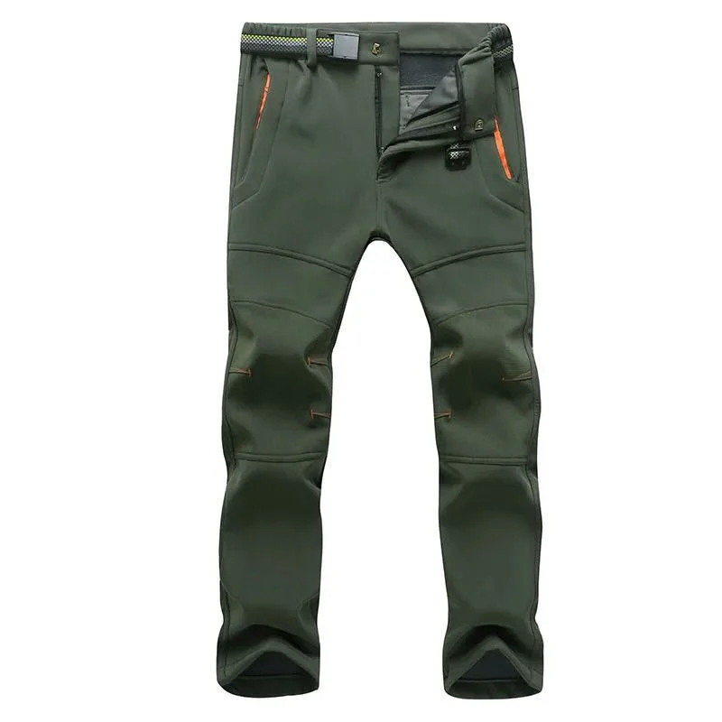 Winter Men Hiking Pants Outdoor Trekking Softshell Women Warm Pants Waterproof Thermal Camping Skiing Climbing Snow Trousers - Цвет: Men Army