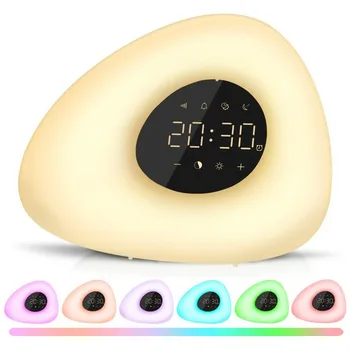 

Alarm Clock Wake up Light Sunrise Sunset Simulation with 10 Nature Sounds 7 Colors Light Touch Control RGB Dimmable Night MJ825