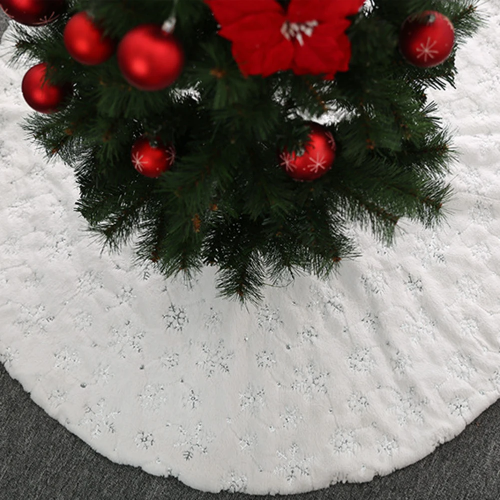 120 см Рождественская елка юбка Фартук белый плюш Снежинка печать дерево юбка фартук новогодний декор напольный коврик ковер рождественские вечерние украшения
