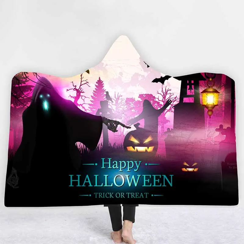 Праздничная Тыква с надписью Happy Halloween одеяло с капюшоном бархатные двойные Слои для дивана, из микрофибры Одеяло мягкие пледы Одеяло верхняя детская одежда - Цвет: COLOR 21