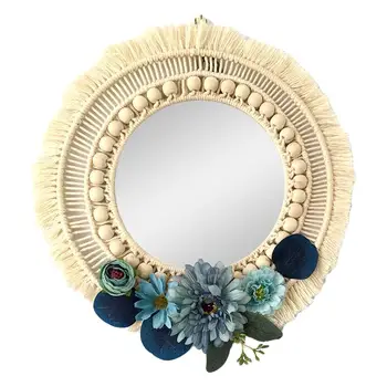 

Wall Hanging Mirror Cotton Rope Macrame Fringe Boho Style Round Mirror Art Decoration For Living Room Bathroom