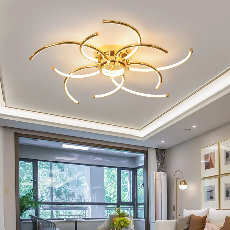 Накладные хромированные/позолоченные современные светодиодные потолочные лампы для гостиной спальни Кабинета 90-265 в светодиодный потолочный светильник