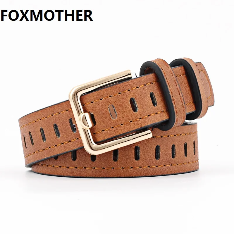 FOXMOTHER винтажные черные белые полые ремни из искусственной кожи для женщин Женский Золотой Пояс Джинсовый пояс - Цвет: Brown
