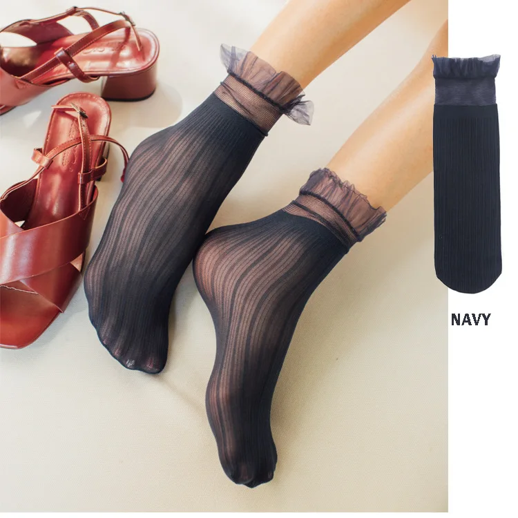 Сексуальные кружевные носки с цветами женские летние весенние Однотонные эластичные короткие носки до щиколотки черные белые тонкие носки в японском стиле