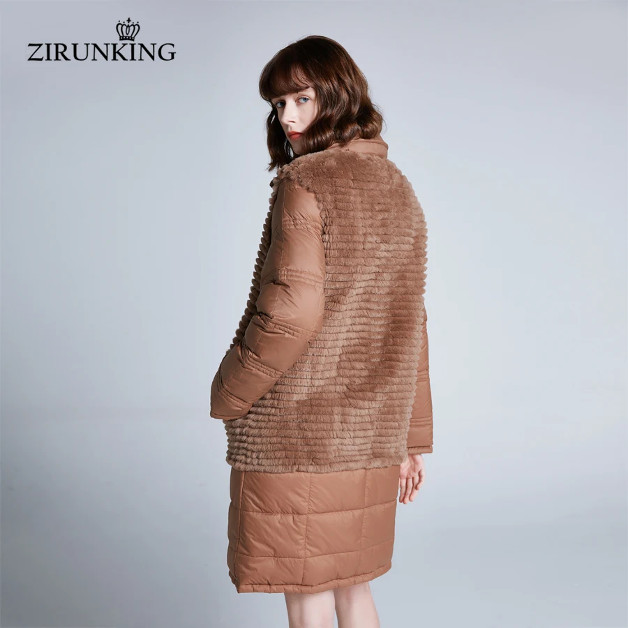 ZIRUNKING Настоящий мех кролика с пуховым пальто для женщин леди реверсивная Меховая куртка Женская пуховая куртка зимняя верхняя одежда ZC1901