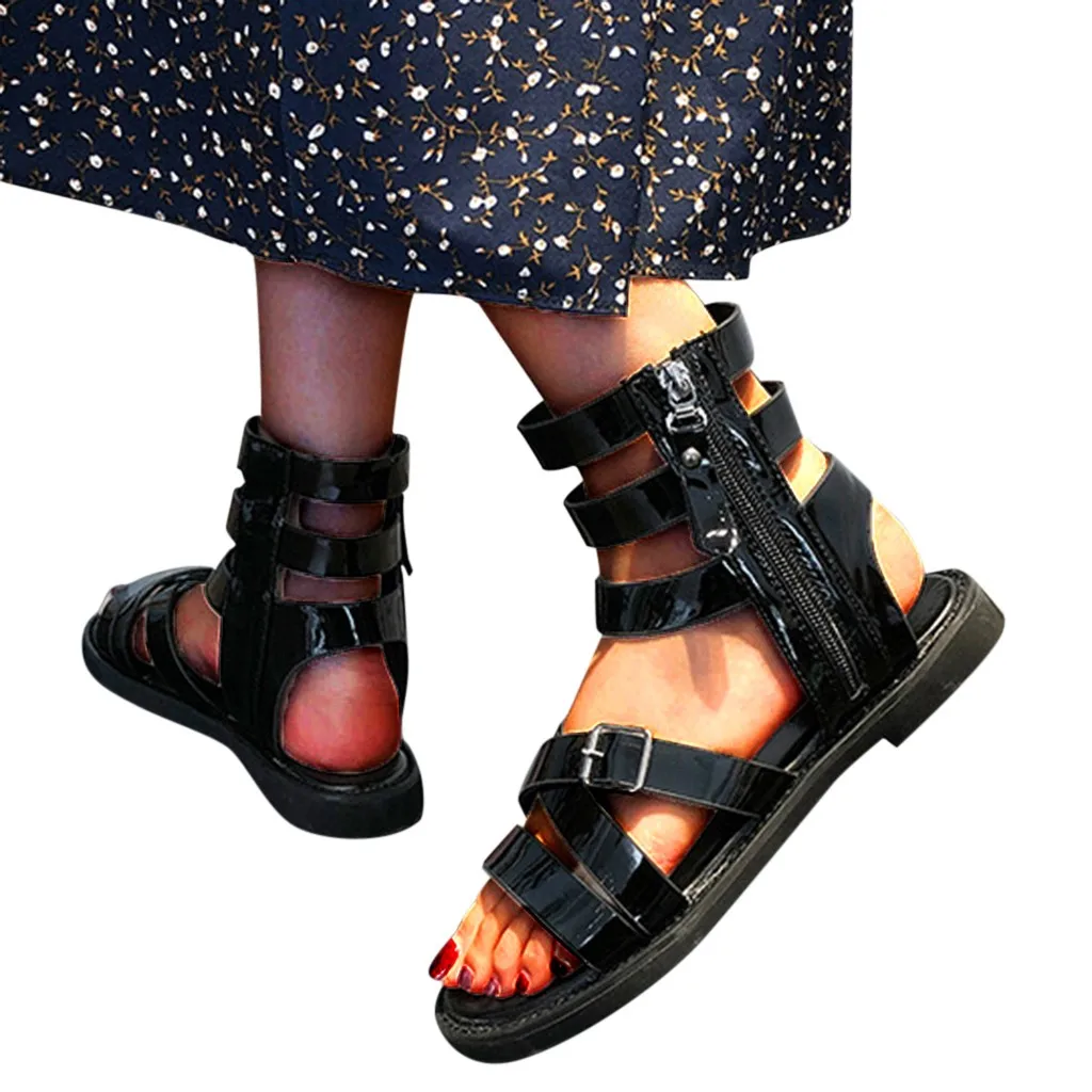 Rome Shoes Woman Flat Sandals Rope Classic Rivet Rock Open Toe Shoes Platforms with buckle side zipper Women's sandals sapato