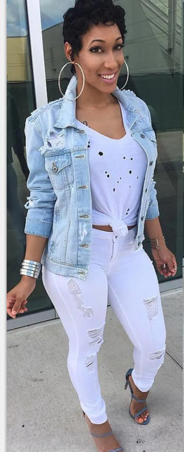 price reduction  Boyfriend Wind Autumn Winter Women Hole Denim Jacket 2018 Vintage Harajuku plus size 5XL Female Jea