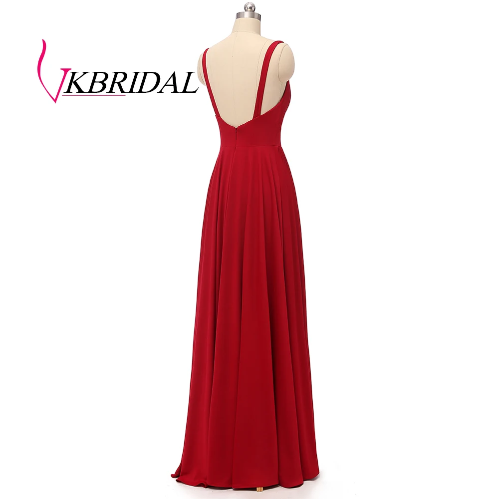 VKBRIDAL сексуальное платье с разрезом для выпускного вечера длинное Длина пола Глубокий v-образный вырез красное официальное платье