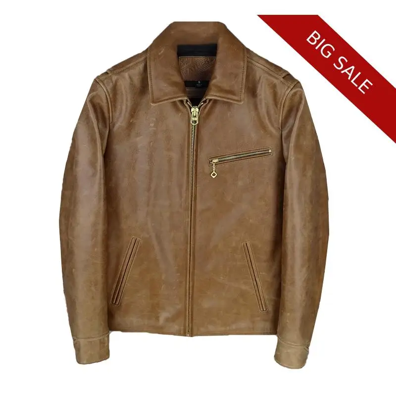 

2020 Vintage Brown Men 1930S Biker's Leather Jacket Plus Size XXXXL Genuine Cowhide American Style Autumn Slim Fit Leather Coat