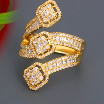 

BrideTalk Geometric Design Luxury Statement Stackable Ring For Women Wedding Zircon Engagement Dubai Punk Bridal Top Finger Ring