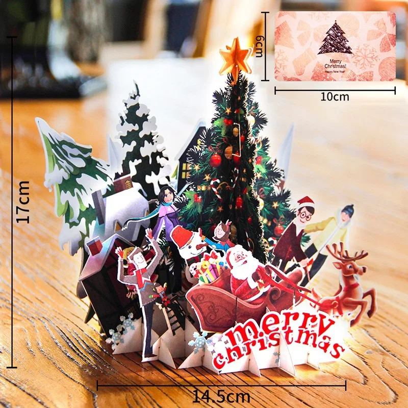  New Merry Christmas 3D Popup Folding Greeting Card Holiday Invitation Cards With Postcard Envelope  - 4000054891729
