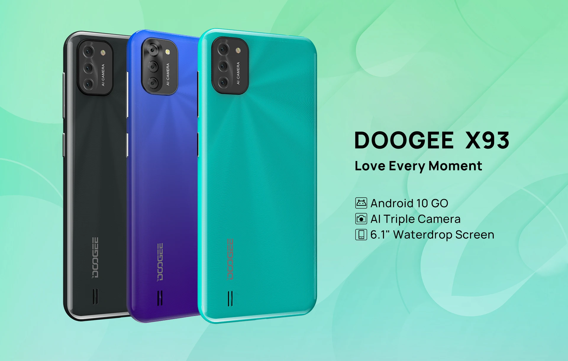 DOOGEE X93 Mobile Phone 9.8mm Thin and Light Body Android 10 AI Triple Camera 8MP 6.1" Waterdrop Screen 4350mAh Smartphone xfinity mobile android phones