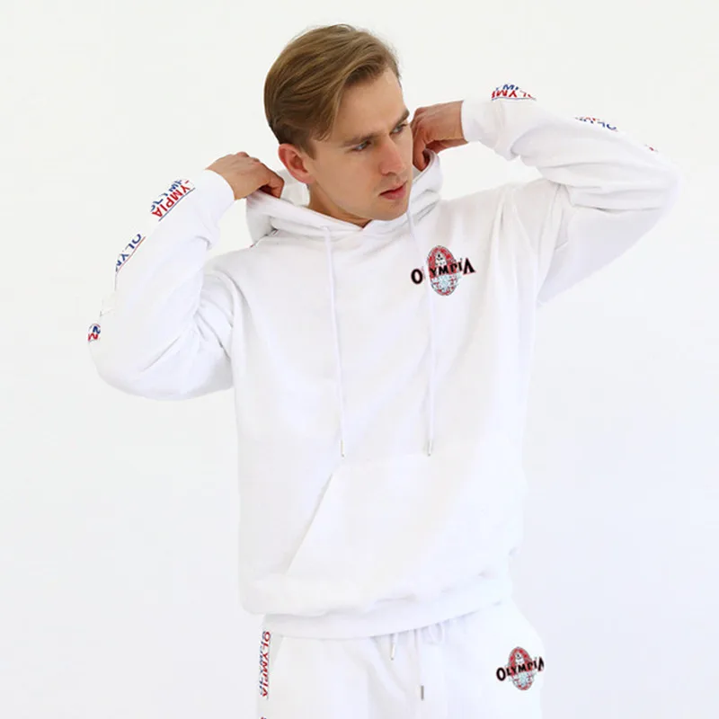 white hoodies Модные комплекты, мужской спортивный костюм, для тренажерного зала, для фитнеса, спортивный костюм, Мужская одежда, для пробежек, для пробежки, спортивная одежда, для упражнений, для тренировок, мужской костюм - Цвет: white hoodies