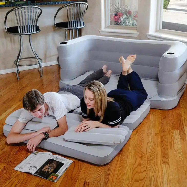 1-2 человека 2-в-1 Флокирование надувной диван пвх Матрас Подушка кровать Открытый Отдых ленивый диван надувное кресло для отдыха - Цвет: 2 People