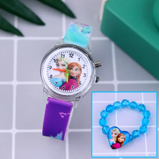 Fashion Cartoon Flash Light Girls Watches Kids with Bracelet Silicone Strap Princess Elsa Children Watches Clock reloj infantil Purple one watch