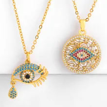 Lucky кулон от сглаза ожерелье для женщин длинные позолоченные цепочки AAA багет кубического циркония ожерелье турецкие ювелирные изделия nke-p61