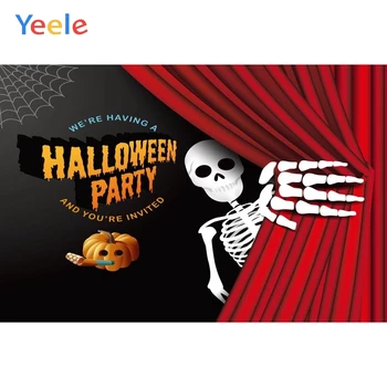

Yeele Happy Halloween Backdrop Spider Web Pumpkin Skeleton Curtain Customized Vinyl Photography Backgrounds For Photo Studio