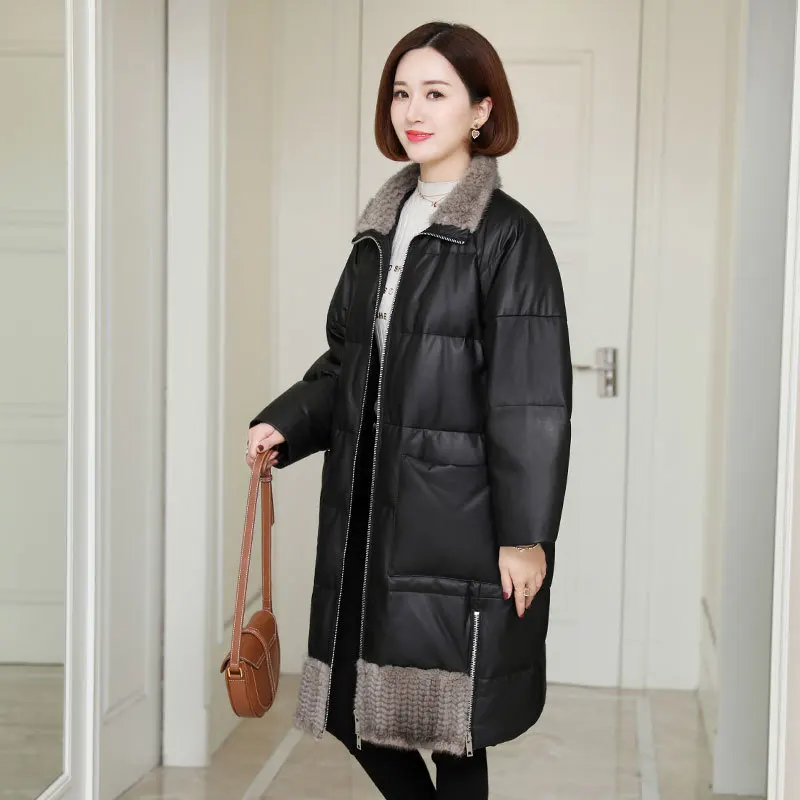 

Real Fur Coat Genuine Leather Jacket Mink Fur Collar Autumn Winter Coat Women Clothes 2020 Korean Sheepskin Down Coat ZT4822