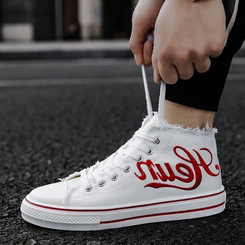 

2020 new men's lace-up shoes embroidery casual shoes sneakers men Vulcanized Shoes Men Canvas Shoes high top Flats Sneakers