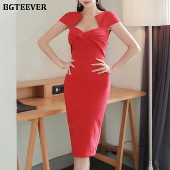 

BGTEEVER Sexy Sheath Femme Vestidos Summer Fashion Short Sleeve Bodycon Women Dress Red Party Female Dress 2020 OL Dress