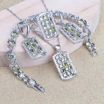 

925 Sterling Silver Zircon Bridal Jewelry Sets Rings Stone Bracelet Earrings For Women Wedding Jewelry Pendant Necklace Set