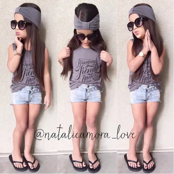 

BORUMEX Korean girls summer T-shirt denim fashion three-piece set summer children's clothing suit trendy girls casual suit