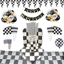 Zwart en wit plaid Party Set Servies Schaken Wegwerp servies set Cup Plaat Verjaardagsfeestje Baby Shower Decoraties voor Kinderen(China)