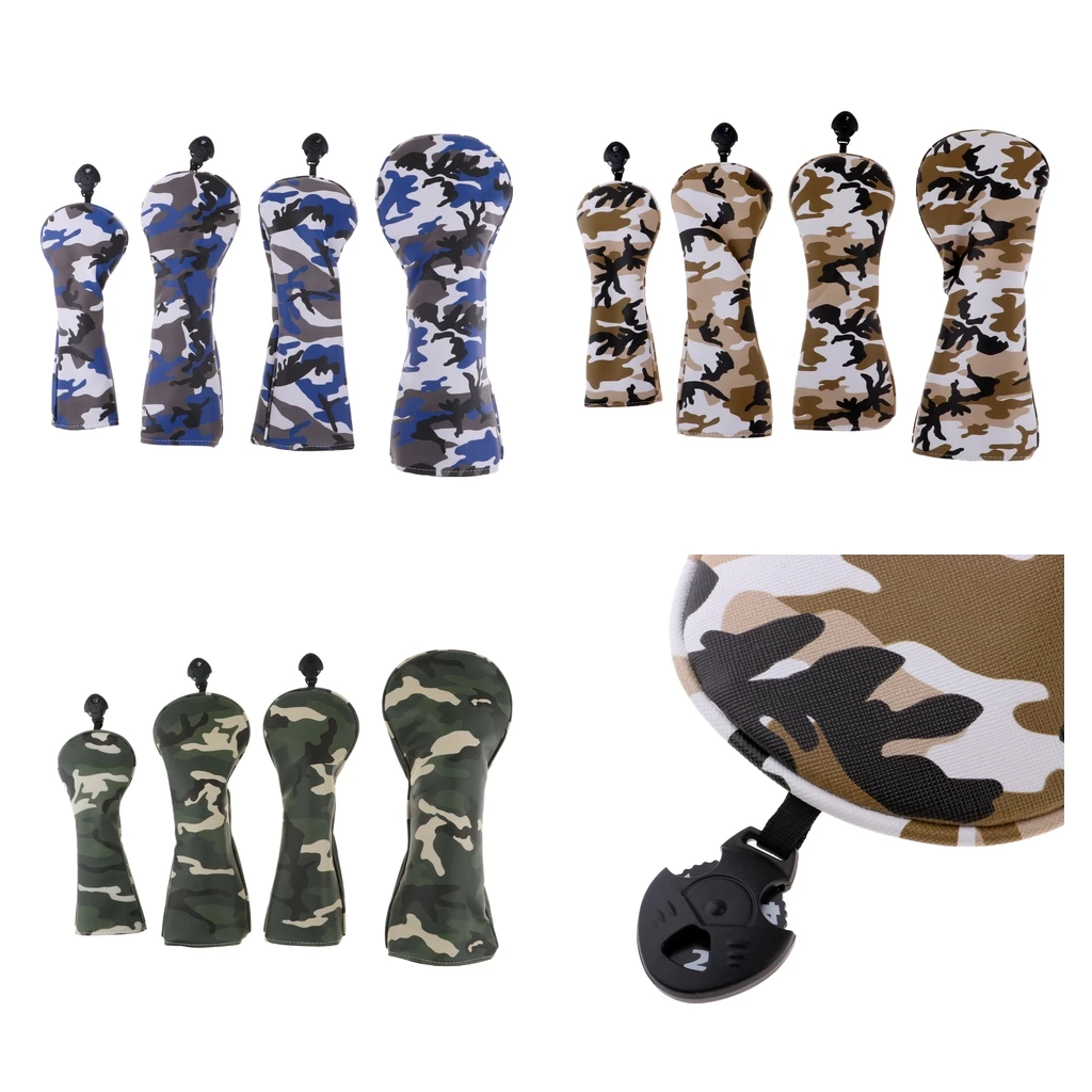 4Pcs Professional Golf Club Headcover 460cc Driver Wood Head Covers - 1, 3, 5, UT & Adjustable No. Tag (2, 3, 4, 5, 7, X)