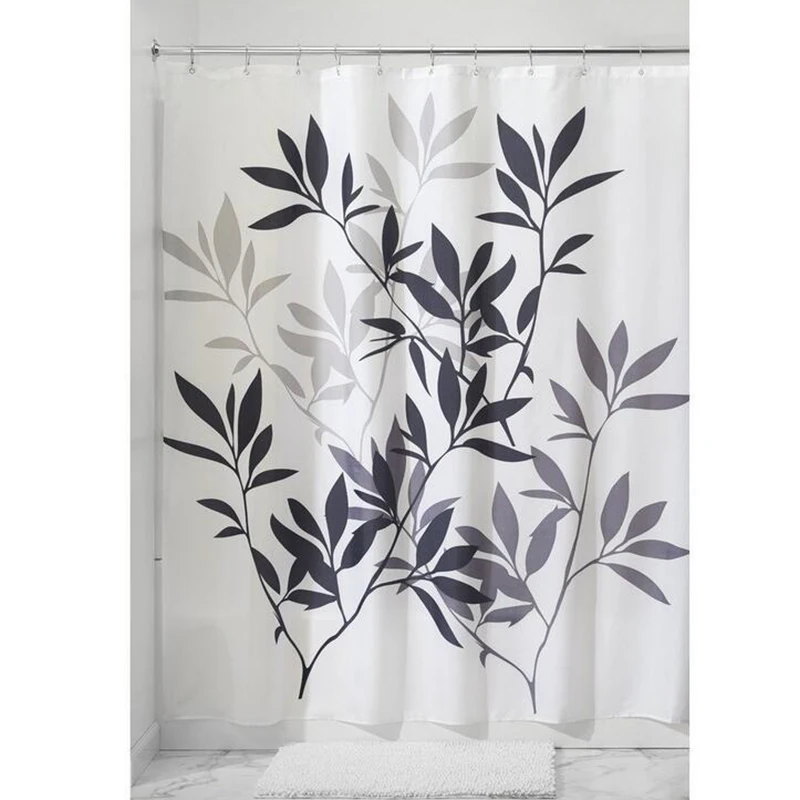 Штора для ванной из 100% полиэстера с принтом зеленых листьев|polyester shower curtain|curtains for