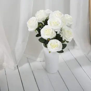 

10 Head Open Rose Bouquet Large Fake Silk Artificial Office Festivals Decor Flowers Weddings Gardens Party Home Par L8U0