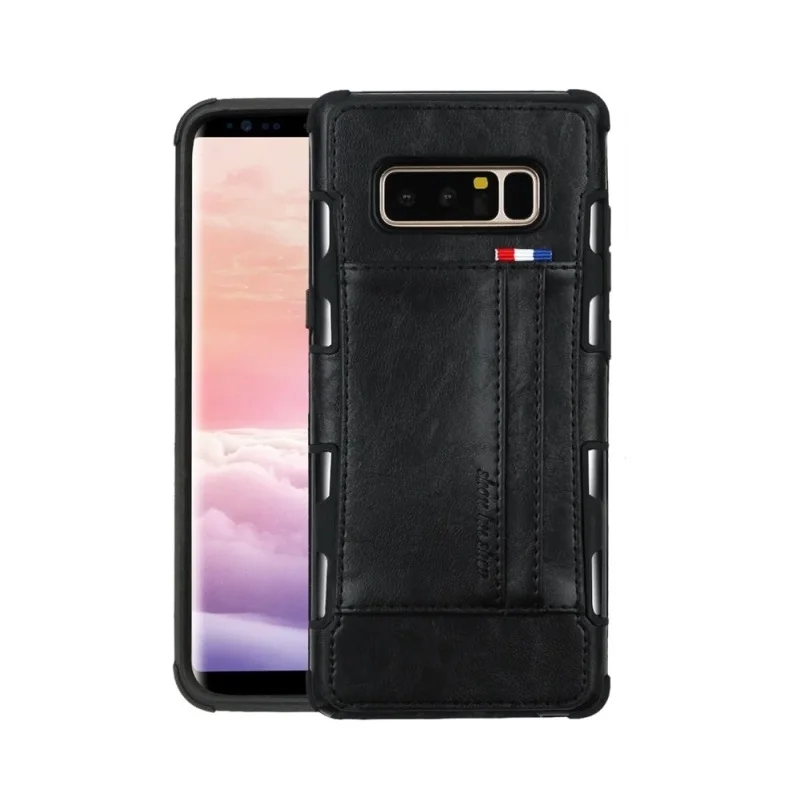 Роскошный кожаный чехол в стиле ретро для samsung Note 8, 9, 10 Plus, задняя крышка со слотом для карт, для samsung S8, S9, S10 Plus, противоударный чехол для телефона - Цвет: Черный