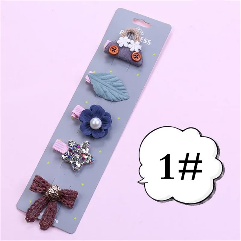 Style 1 5 шт./компл. прекрасный мультфильм тканевый заколка для волос детского подарка с бантом и цветочным рисунком для девочек Форма маленькая девочка заколка для волос для девочек, заколка для волос аксессуары для волос - Цвет: Style 1