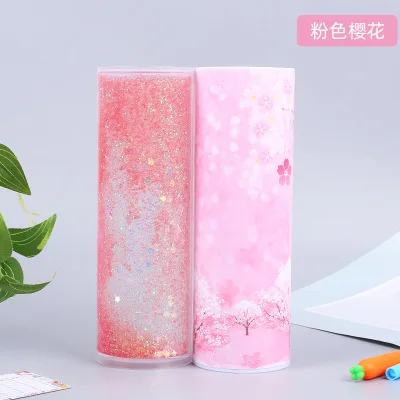 Quicksand pink Креативный чехол-карандаш для доски с солнечным калькулятором, магнитным переключателем, мультипликационным принтом Kawai, Большой Вместительный футляр для ручек, школьный зыбучий песок - Цвет: Quicksand pink