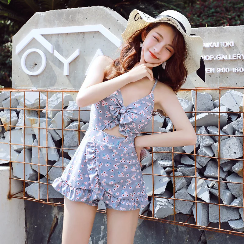 

Swimwear One Piece Woman Swimsuit 2019 Women's Separate Bikini Solid Female Korean Women New Sexy Skirt Cute Lovable Leaf Edge