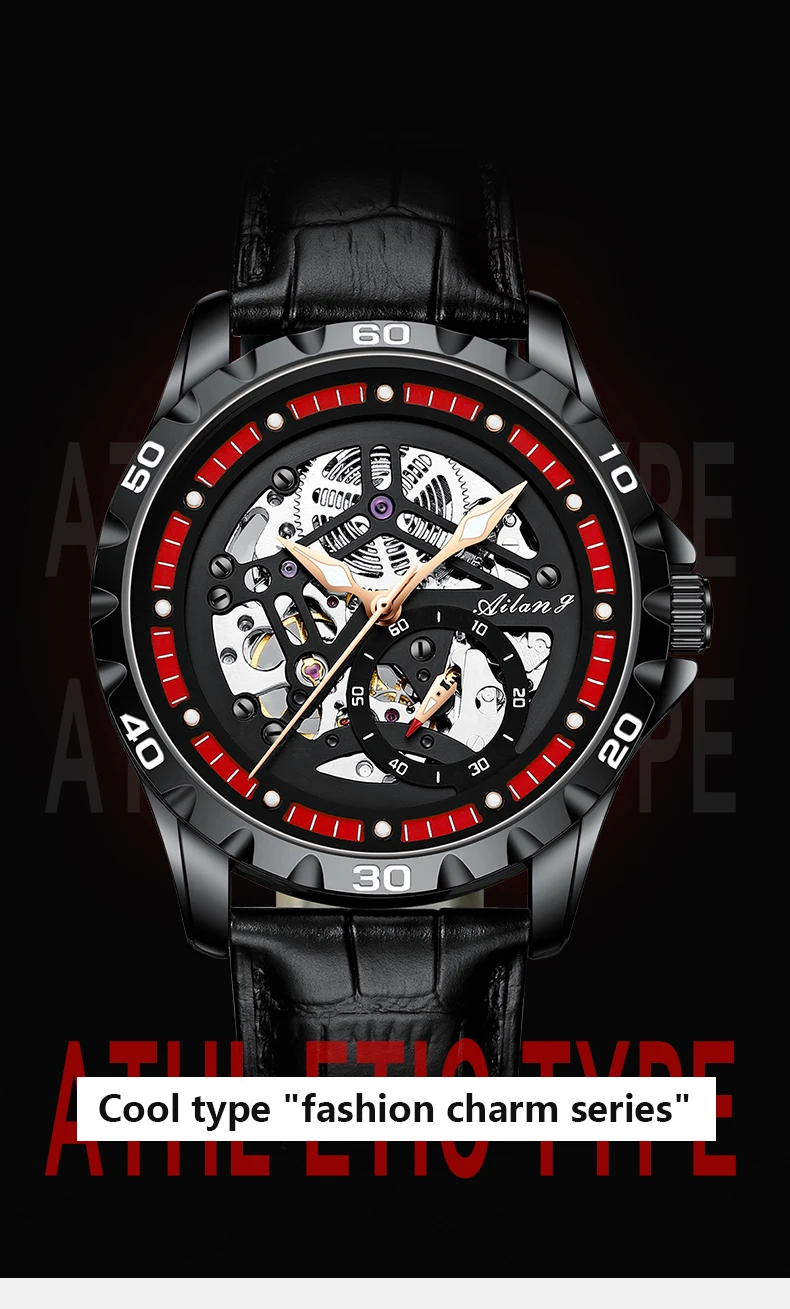AILANG scheletro automatico meccanico da uomo di lusso impermeabile luminoso es cinturino in pelle da uomo cassa in acciaio nero_voghion.com
