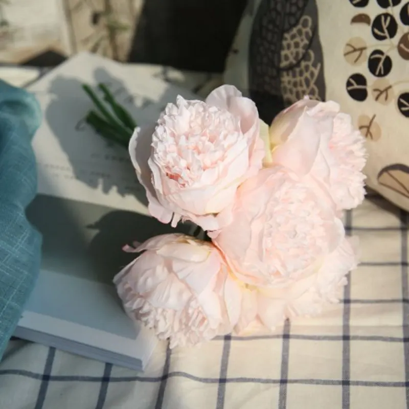 5 шт. большой пион искусственный Шелковый цветок Свадебный букет декоративный белый пион домашний дисплей поддельный цветок пакет сердце Пион розовая роза - Цвет: H