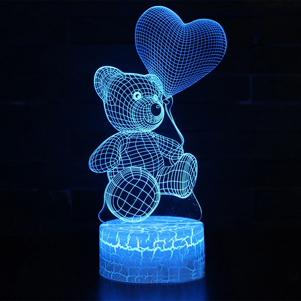  Kid Light Night 3D LED Night Light Creative Table Bedside Lamp Romantic Heart Bear light Kids Gril  - 4000207587100