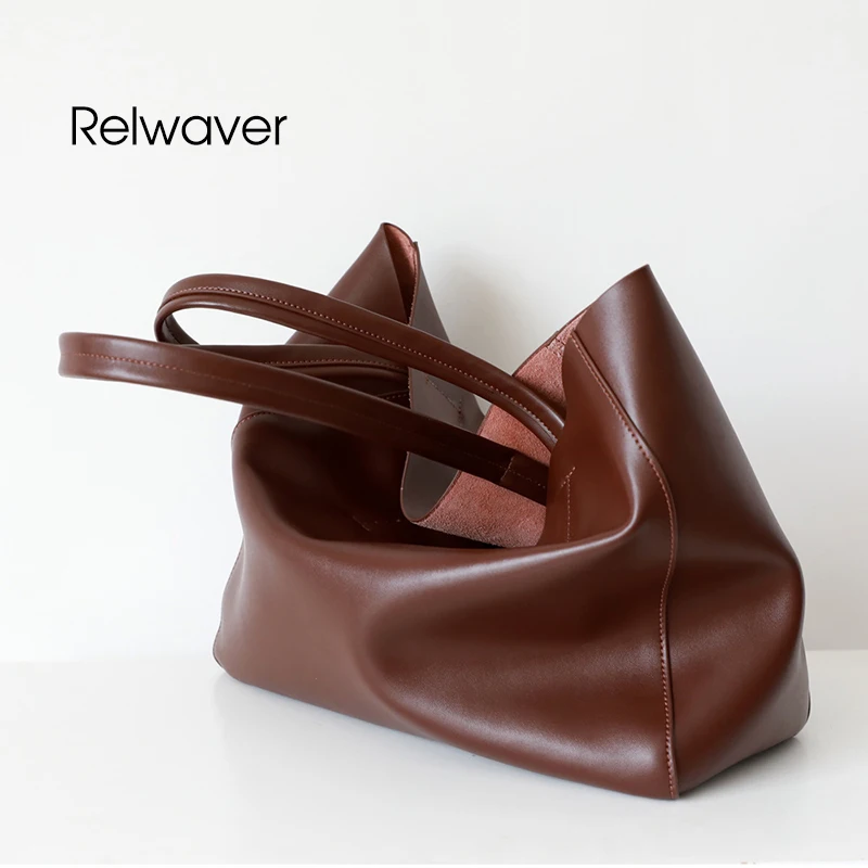 

Women handbag cowhide leather M L size big tote bag soft multi color minimalist composite Japan Korean style women shoulder bag