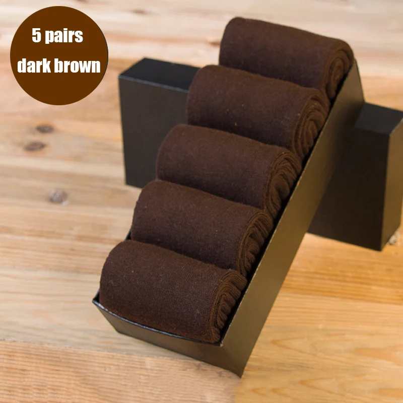 dark brown 5 пар зимних толстых теплых махровых полотенец, мужские носки, одноцветные, плюс бархат, мужские средние цилиндрические Повседневные носки в деловом стиле - Цвет: dark brown