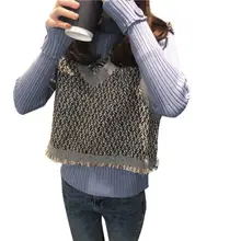 Осень зима свитер жилет тонкий милый цвет Простроченный без рукавов пуловер модный v-образный Вырез Свободный Повседневный вязаный жилет